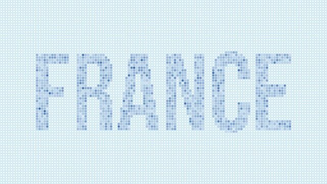 France dotted map animation. Digital style shape of the country. France shape and title dots appear with bulb flickering effect. Intro, outro, logo, title video.