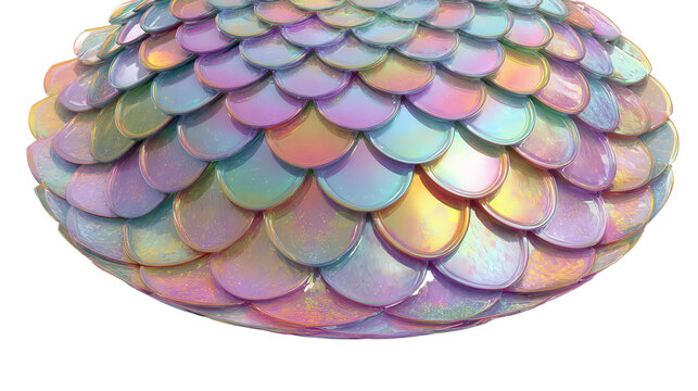 Iridescent dragon scale pattern plate isolated on white background