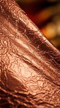 Copper metallic foil texture shimmering abstract background