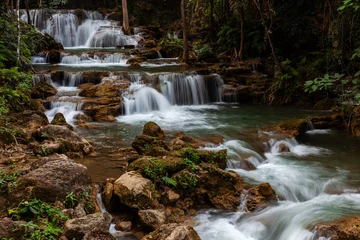 Poster de jardin Cascades Huay Mae Khamin Waterfalls in Sri Nakarin Dam National Park. Tropical forest setting with flowing cascades. Located in Kanchanaburi, Thailand.  © Eugene Ga