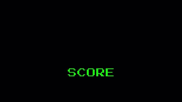 Pixelated Score Text Animation with Glitch Effect for Retro 8-Bit Arcade Video Games on Black Background 4K Resolution 4k video animation seamless loop