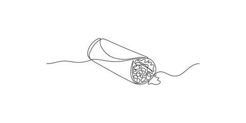 Obraz premium Continuous line drawing of a burrito on a plate with a white background mexican food