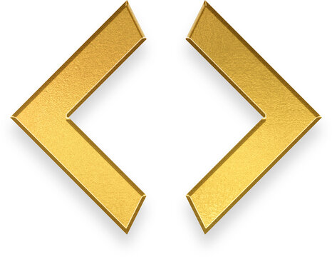Golden 3D code brackets icon for software editor and web development
