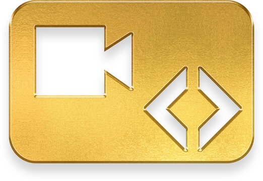 Golden 3D embed video icon with code brackets for movie player script