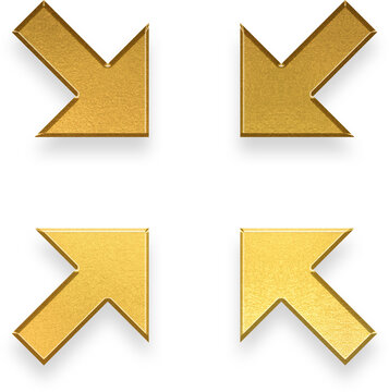 Golden 3D fullscreen exit icon for interface minimize and screen shrink