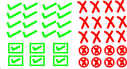 Check tick mark icon set, hand drawn doodle red cross box x check mark green checkbox , vector illustration  © M