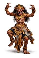 Fototapeta premium Fierce Balinese Barong Masked Dancer in Traditional Costume.