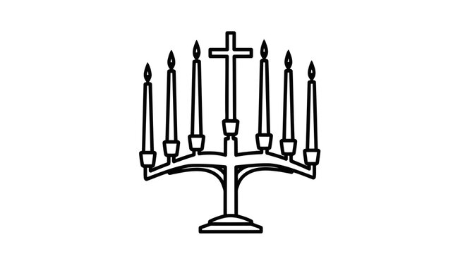 A simple line drawing of a menorah with a cross on top, symbolizing faith and spirituality.