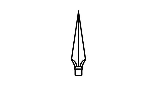 A simple black and white line drawing of a sharp pointed object