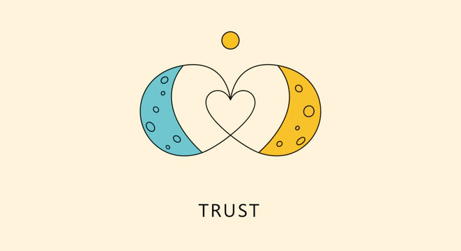 Infinity Heart Symbol with Sun and Moon Elements Representing Balance and Trust