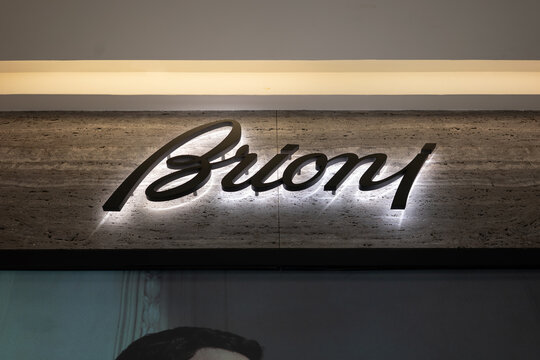 Close up shot of Brioni store sign
