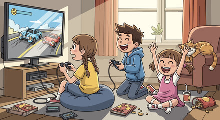 Family Playing Video Games Together. © Choirul