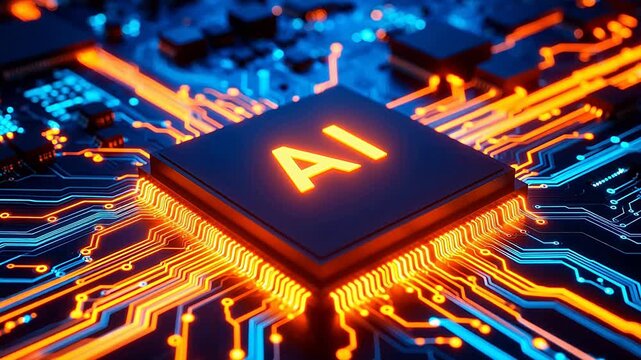 AI chip on glowing circuit board