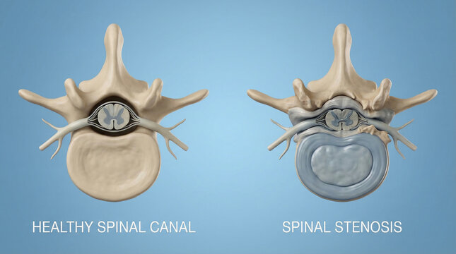 Spinal Stenosis vs Healthy Spinal Canal Cross Section 3D