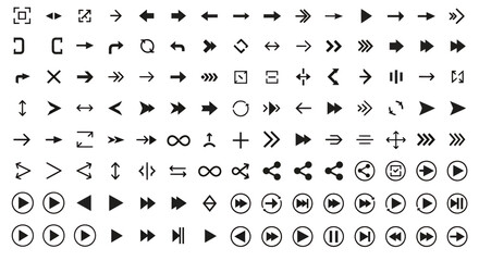 Obraz premium A diverse set of navigation icons and symbols including arrows, shapes and UI glyphs for vector graphics.