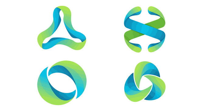 Four Interwoven Abstract Logo Shapes with Blue and Green Gradients.