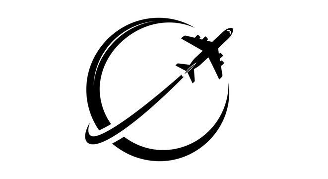 Airplane Icon Surrounded by Circular Orbit Symbol Emphasizing Global Travel and Flight Theme.