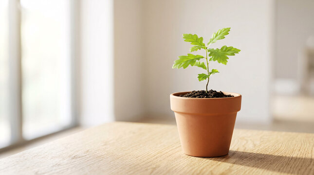 Jeune plante verte poussant dans un pot minimaliste