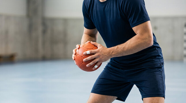 Homme tenant un ballon de sport en int&eacute;rieur