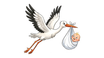A stork flying with a baby in a sling isolated on transparent background © Iconic Nest