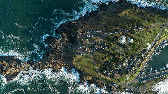 Aerial View of Kiama Coastline with Surf Beach Kendalls Beach and Bombo Beach NSW Australia