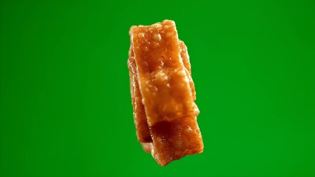 Sri Lankan Kokis Sweet Traditional Pastry Isolated on Green Screen Vibrant Orange Glazed Texture Close Up Macro Shot Food Photography