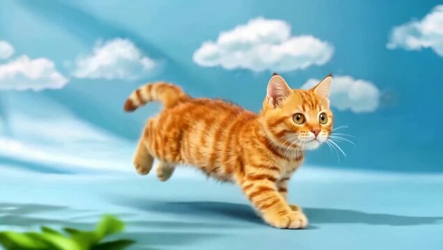 a cute orange kitten running beautifully. seamless looping time-lapse virtual 4k video Animation Background.	
