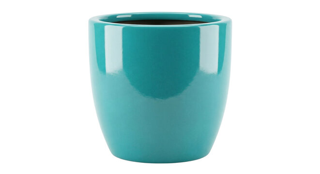 Teal Ceramic Plant Pot, Modern Design, Isolated on White Background