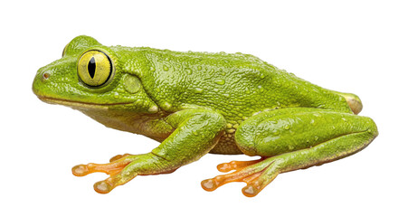 Obraz premium Vibrant Green Tree Frog with Yellow Eyes on White Background