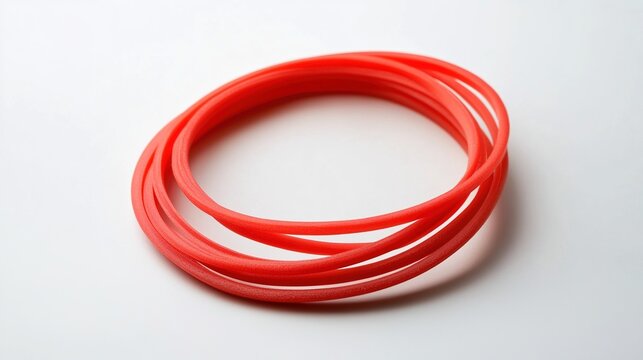 taut. Single red rubber band stretched taut on white background, minimalist tension. wellbeing guides, coaching materials, designed for mental health education and mindfulness programs.