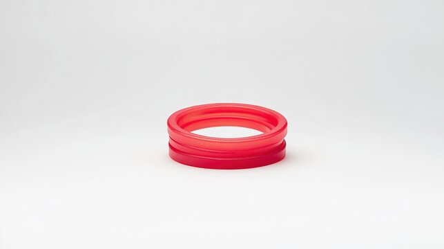 taut. Single red rubber band stretched taut on white background, minimalist tension. wellbeing guides, coaching materials, designed for mental health education and mindfulness programs.