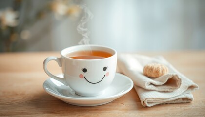 Fototapeta premium A Cheerful Cup of Warm Brew and a Sweet Treat for a Wonderful Morning Moment