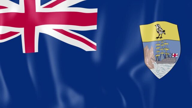 saint Helena, Ascension and Tristan da Cunha flag waving smoothly in the wind close up animation seamless loop.	