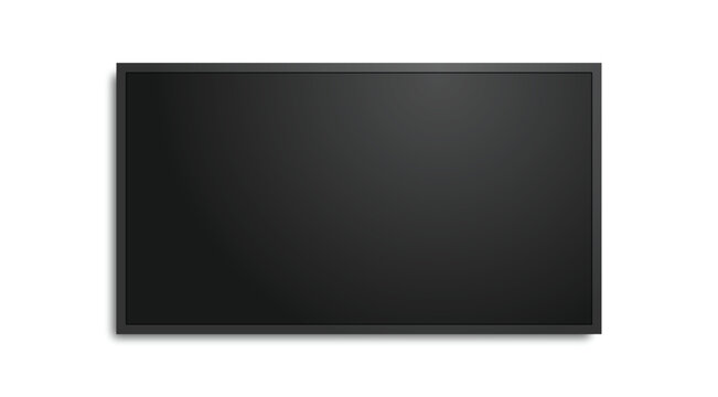 Black flat screen LED tv PNG isolated on transparent background, modern television monitor display mockup vector illustration