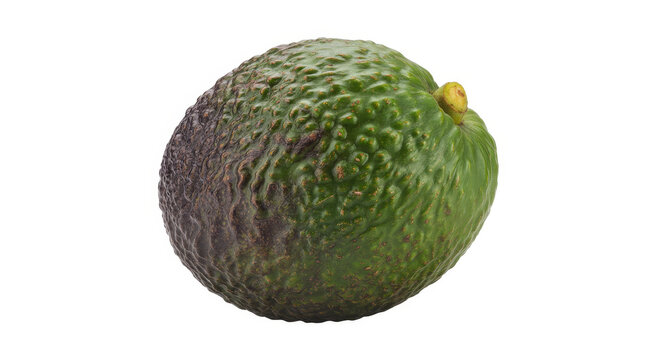 Green avocado with brown spots on white background fruit ripe