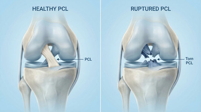 Healthy Knee Joint vs Ruptured PCL Torn Ligament Comparison