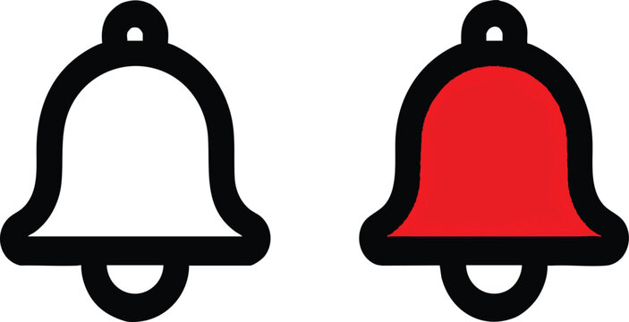 Notification bell icons in white and red colors isolated on transparent background