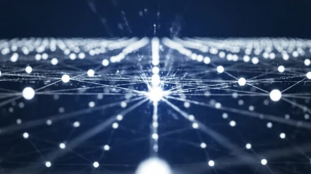 Futuristic Digital Network with Glowing Connected Dots, Data Visualization Concept in Deep Blue Space