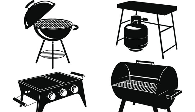 A barbecue grill icon set including a gas grill and charcoal grill