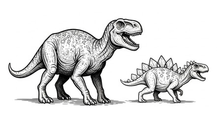 Tyrannosaurus Rex and Stegosaurus - Prehistoric Giants in Black and White. © Kar