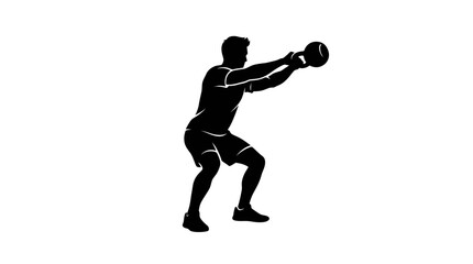 Obraz premium Silhouette of a man performing a kettlebell swing exercise, demonstrating strength training and functional fitness in a vector illustration.