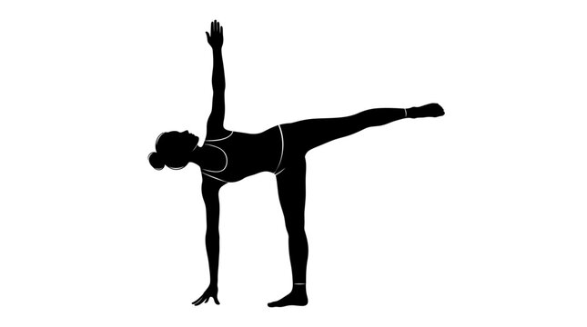 Silhouette of a woman performing the Ardha Chandrasana yoga pose, the half moon pose, on a white background, emphasizing balance and flexibility.