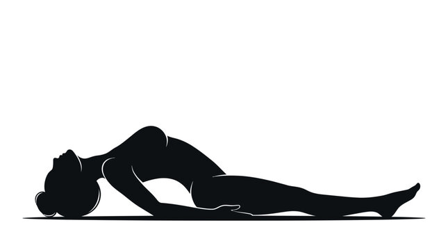 Elegant black silhouette of a woman performing Matsyasana, the fish pose in yoga, showcasing flexibility and spinal extension in a vector graphic.