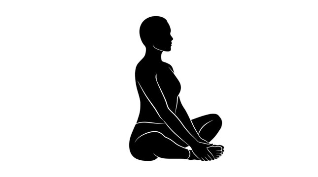 Silhouette of a person performing Baddha Konasana, Bound Angle Pose, a seated yoga posture for flexibility and relaxation.