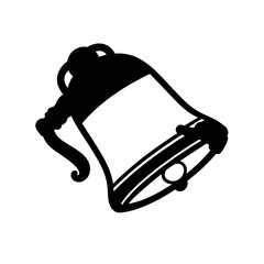 Simple black silhouette of a classic bell with a clapper isolated on a white background
