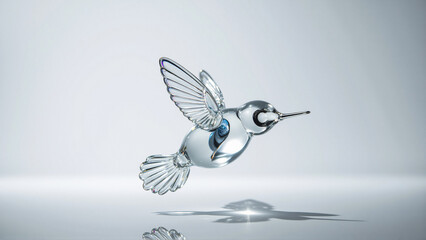 Fototapeta premium Crystal Hummingbird in Flight on Reflective Surface