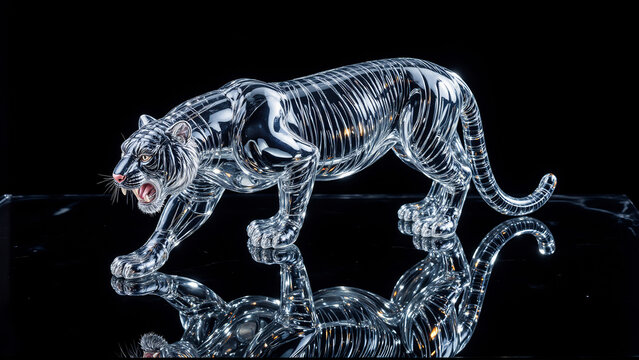 Brilliant Glass Tiger Statue Glistening with Powerful Presence