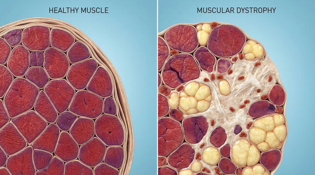 Cross-Section Comparison of Healthy Muscle Tissue and Muscular Dystrophy