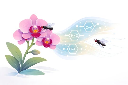 Minimalist Orchid Plant Using Chemical Mimicry to Attract Flies &ndash; Modern Flat Vector Illustration