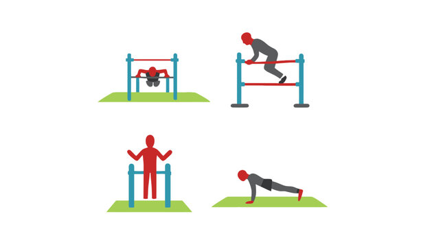 A fit man exercising outdoors with pull up bars and equipment